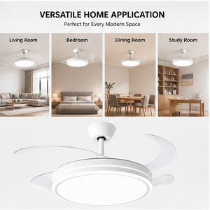 Ventilatore da Soffitto Moderno Bianco da 42 Pollici con Luce <span class=keywords><strong>LED</strong></span>, 3 Pale Trasparenti, Telecomando, Dimmerabile, 6 Velocità per Soggiorno - Product Image 2