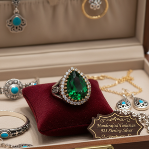 <b>Emerald</b> CZ Pear Design Wholesale Handcrafted Turkish Authentic Ottoman 925 Sterling <b>Silver</b> <b>Ring</b> Jewelry - Product Image 3