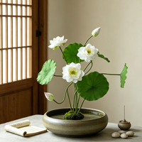 Tige de lotus artificielle en EVA au toucher réel, bourgeon de feuille de lys d'eau artificiel fait main, ornement floral blanc et rose pour vase zen asiatique et décoration de table