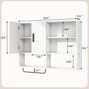 Organisateurs <span class=keywords><strong>de</strong></span> salle <span class=keywords><strong>de</strong></span> bain en bois, armoire <span class=keywords><strong>de</strong></span> rangement au-dessus des toilettes avec 2 portes, étagères réglables et <span class=keywords><strong>porte</strong></span>-serviettes - Product Image 2
