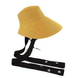 कस्टम फैशन शो टोपी भूसे व्यापक कगार बोनट टोपी बाल्टी समुद्र तट टोपी के साथ काले बैंड