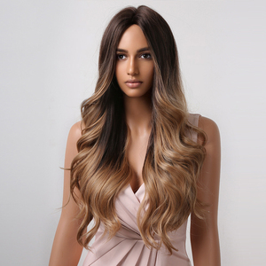 Peluca de cabello sintético <span class=keywords><strong>Afro</strong></span> para mujer afroamericana, pelo <span class=keywords><strong>Afro</strong></span> ondulado de cuerpo largo con reflejos ombré dorado y marrón oscuro, precio al por mayor - Product Image 6