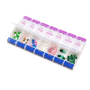 Boîte à pilules en plastique à 14 compartiments avec bouton poussoir, boîte à pilules de voyage, organisateur de pilules pour vitamines <span class=keywords><strong>hebdomadaire</strong></span> de 7 jours - Product Image 1