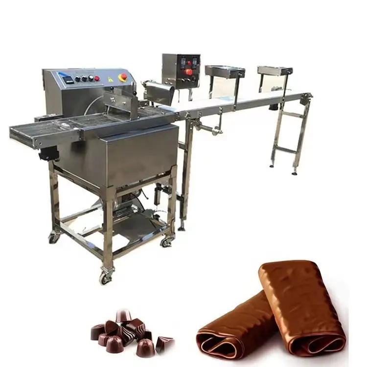 自動ミニチョコレートコーティング機/チョコレートカバーマシン/冷却トンネル付き小型チョコレートエンロービングライン