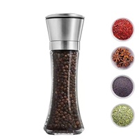 Meilleure vente de moulin à poivre réglable 2 en 1 de 180ml 6OZ en acier inoxydable Lot de 2 moulin à sel et à poivre manuel en verre avec support