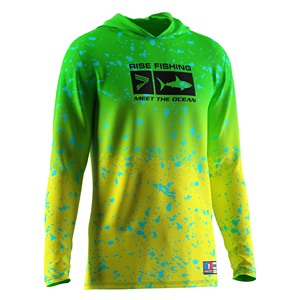 High Performance Men's Hooded <b>Top</b> Full Sleeve <b>Neon</b> Fluorescent Stretchy Anti-Odor 100% Polyester Angler Go-to Shirt - Product Image 5