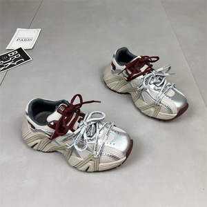 Baskets bicolores pour femme, nouvelles chaussures à talons hauts populaires pour l'automne 2026, polyvalentes, rehaussantes et à semelle épaisse - Product Image 4