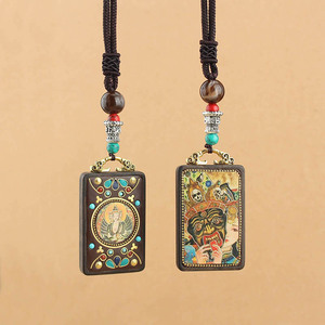Nepal Vintage Tibet Thangka collana <span class=keywords><strong>di</strong></span> ebano fatta a mano grande sole Tathagata Huang <span class=keywords><strong>dio</strong></span> della ricchezza stile etnico ciondolo regalo - Product Image 2