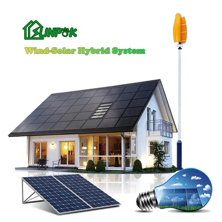 Sunvga, turbina eólica 5kw, sistema híbrido, sistema solar e vento para casa