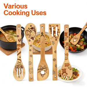 Ensemble d'ustensiles de cuisine 6 pièces Cuillères et spatules en bambou et en bois Ustensiles de cuisine pour la cuisine - Product Image 5
