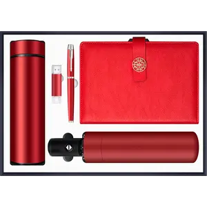 Zakelijke Weggeefactie 5 In 1 Luxe Relatiegeschenk Set Aangepast Logo Notebook/Pen/Usb Drive/Paraplu/Cup