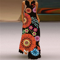 Robe de soirée à imprimé floral sans manches, col en V, élégante robe de soirée imprimée de luxe pour femmes