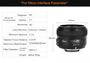 เลนส์ YONGNUO YN 50 มม. F/1.8 AF เลนส์ออโต้โฟกัส YN50 มม. สำหรับกล้อง Nikon D3100 D5000D 5500 D3400 DSLR - Product Image 2