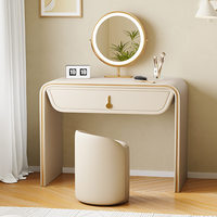Ensemble de coiffeuse moderne crème avec miroir rond LED, station de maquillage, meuble de chambre, tiroir de rangement et tabouret rembourré