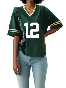 Camiseta Deportiva Personalizada Retro Verde Americana de Poliéster Transpirable, Estampada, Talla Grande, Manga Corta, Antibacteriana, de Secado Rápido - Product Image 4