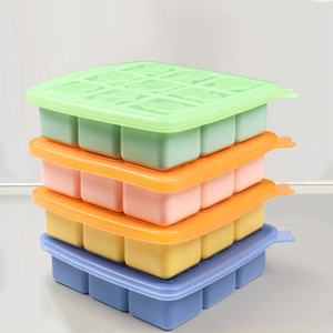 Household Children Food Storage Container 9 Cavity <b>Ice</b> Cube Molds Food Grade Silicone <b>Ice</b> Cube Tray With Lid - Product Image 2