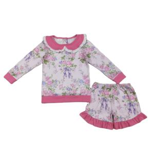 Nouveaux ensembles de vêtements pour filles : chemise et short décontractés à imprimé floral, nœuds et volants, respirants, 95 % coton, 5 % élasthanne, collection Printemps-Automne, prêts à expédier - Product Image 1