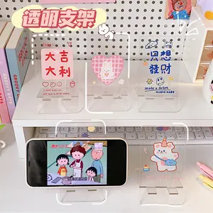 Kawaii Korean Style Cute Cartoon Rabbit Bear Transparent Acrylic Phone Holder Creative Mini Phone Stand Holder
