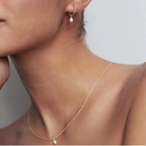 Joolim 18k Gold Plated Tiny Mini Real Natural Freshwater <b>Pearl</b> Stainless Steel Dainty <b>Necklace</b> <b>Earring</b> Delicate Jewelry Set - Product Image 2