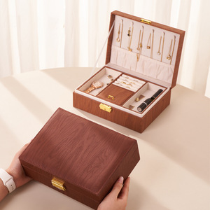 Boîte à bijoux vintage, organisateur à deux niveaux, grande capacité, étui de rangement pour boucles d'oreilles, bagues, colliers - Product Image 4