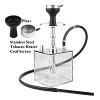 Set de Chicha Carrée en Acrylique 2 Tuyaux Complet avec Belle Lumière LED RGB, Chauffe-Tabac en Acier Inoxydable, Narguilé 42cm