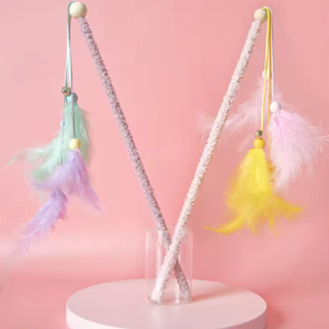 ไม้ล่อแมวแบบเป็นมิตรต่อสิ่งแวดล้อมสำหรับเล่นในบ้าน พร้อมขนนกกระจอกเทศ - ของเล่นแมวแบบอินเทอร์แอคทีฟ - Product Image 4