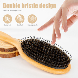 Cepillo de pelo de paleta de madera para masaje de nailon con cerdas de jabalí naturales ecológicas con logotipo personalizado, cepillo desenredante de madera para pelo grueso - Product Image 3