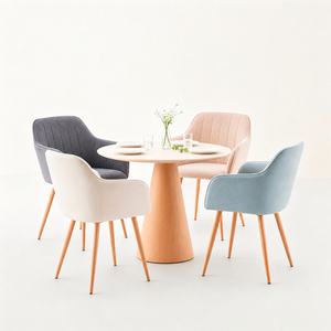 Chaise de salle à manger rembourrée moderne avec pieds en bois, assise en tissu, design scandinave, mobilier pour la maison - Product Image 2
