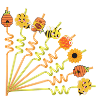 Pailles en spirale réutilisables et ajustables en plastique, modèle abeille mignon 3D, style ferme, amusantes, pour la promotion et les décorations de fête, vente en gros, impression typographique