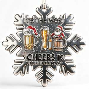 Christmas Snowflake <b>Ornament</b> <b>Silver</b>-Plated Beer Santa Design Cheers To The Holidays Decorative Metal Craft - Product Image 4