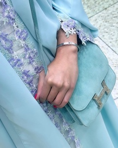 Mexizo Nouvelle Collection 2025 Élégant Cardigan Vert Sauge Brodé Ample Cardigan Bleu Ciel avec Bordure Florale en Dentelle <span class=keywords><strong>Abaya</strong></span> - Product Image 3