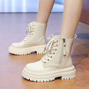 2025 autunno inverno da <span class=keywords><strong>donna</strong></span> per stivali Martin con fondo spesso nuovo stile britannico All-Match imbottito in velluto moto stivaletti corti alla caviglia - Product Image 6