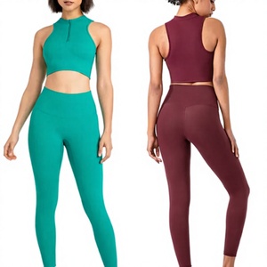 Wholesale OEM Custom Logo 2 Pieces Zipper Front Sportswear Yoga Set for Women Fitness Set Tracksuits Sports Bra & <b>Leggings</b> Yoga - Product Image 6