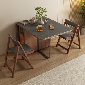 Juego de mesa de comedor de madera de estilo medieval pequeño con silla plegable que ahorra espacio para apartamento, hogar, hotel en espacios pequeños - Product Image 2