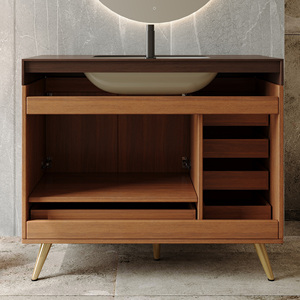 Mid-Century Modern Steel Hotel Gym Bathroom Vanity LED Mirror Drawers Freestanding <b>Bath</b> Vanity Set <b>Storage</b> - Product Image 6