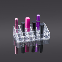 Support de rangement pour rouges à lèvres en acrylique transparent à 18 emplacements, fabriqué en usine, organisateur de maquillage de bureau, présentoir de rangement cosmétique multi-compartiments