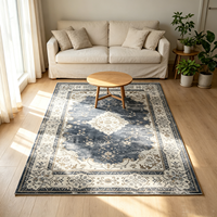 Tapis de sol vintage bleu marine à motif médaillon persan, lavable, en polyester, effet vieilli, pour la décoration intérieure
