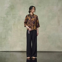 Veste à boutons de style chinois, haute couture, 100% soie de mûrier, teinte à la main, manches courtes, haut en soie Xiangyunsha, t-shirt