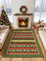 Tapis de Noël moderne à rayures rouges et vertes, tapis de salon, fabriqué à la machine, imprimé en 3D, pliable, lavable, tapis décoratif d'intérieur
