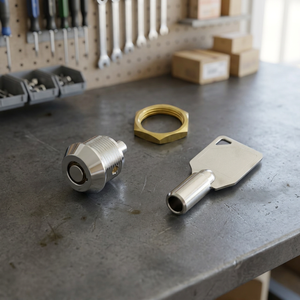 Serrure à poussoir tubulaire en zinc moulé sous pression avec finition chromée et clé en laiton nickelé, diamètre 12 mm/15,8 mm. - Product Image 2