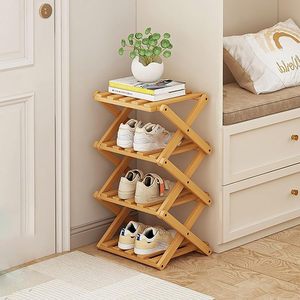 Vendita calda <span class=keywords><strong>scarpiera</strong></span> di bambù piccolo scarpiere strette 4-Tier pieghevole scarpe Organizer scaffale in piedi <span class=keywords><strong>per</strong></span> ingresso corridoio soggiorno - Product Image 3