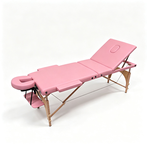 Table de massage pliable rose, lit de thérapie portable avec appui-tête, canapé de traitement rembourré pour spa et salon - Product Image 4