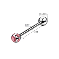 Anneaux de Langue Unisexe Tendance en Acier Inoxydable avec Cristaux Colorés, Piercing Barbell pour le Corps, Sertissage Bezel 16mm, Cadeau Unique pour Mariage et Fête