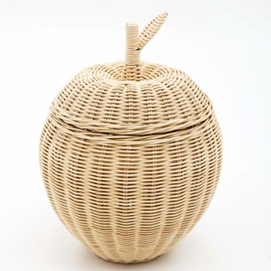 Panier en rotin naturel tressé en forme de pomme, boîte de rangement décorative avec couvercle pour chambre d'enfant ou crèche - Product Image 5