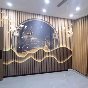 Carta <span class=keywords><strong>da</strong></span> Parati 3D Cinese per Soggiorno e Sala <span class=keywords><strong>da</strong></span> Tè, Decorazione Murale con Griglie in Legno e Paesaggio Montano con Cervi - Product Image 3