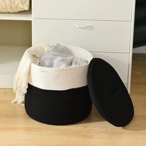Panier de rangement pliable en coton tressé KUYUE avec couvercle, grand panier en corde gris, sac pliable en OPP, manuel, 500 pièces - Product Image 4