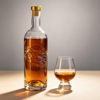 Bouteille en verre à col long de 750 ml, bouteille en verre unique en forme de vague, verre transparent sans plomb, convient au vin et aux spiritueux