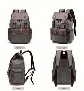 20-40L Wholesale Customized Vintage Canvas <b>Backpack</b> <b>Drawstring</b> Cover Closure Dual-shoulder <b>Backpack</b> - Product Image 4