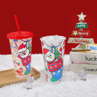 Gobelets réutilisables en plastique thermosensible à changement de couleur pour cadeaux de Noël et fêtes, avec couvercles et pailles – Vente directe usine