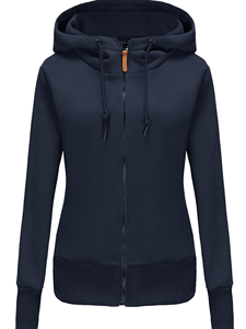 Sudadera con capucha y cremallera para mujer, color sólido, manga larga, tejido de algodón, transpirable, para otoño - Product Image 1